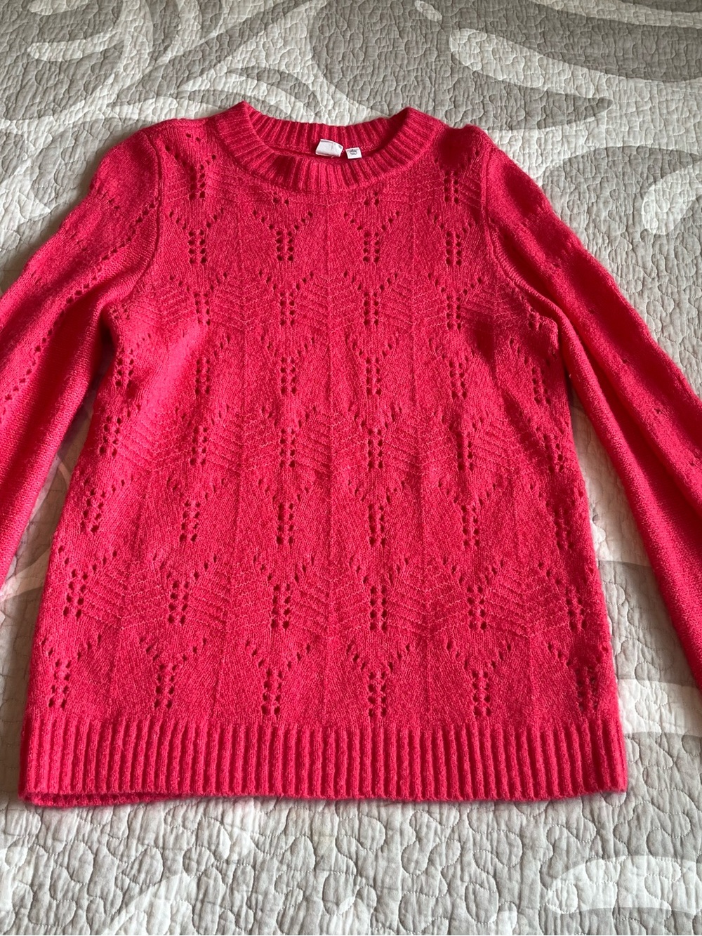 GAP Bright Coral Eyelet Crew Sweater